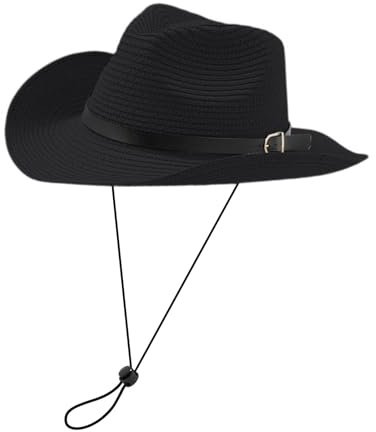 Xiuyer Cappello da Sole Uomo Donna Impermeabile Anti UV Boonie Trekking Larga Cowboy Style Bucket Sun Hat Estivo Paglia (Nero)