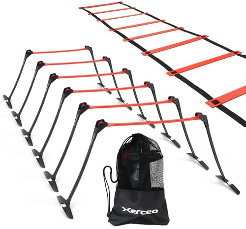 Xerceo Premium Adjustable and Collapsible Hurdle and Agility Ladder Set for Athletes, Super Portable and Lightweight, with Carrying Bag