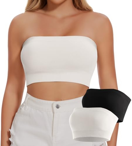 Joyshaper Femme Soutien-gorge Bandeau Sans Coutures et Sans Armature Tube Top Push Up Débardeur Crop Top Haut, Noir/blanc, M