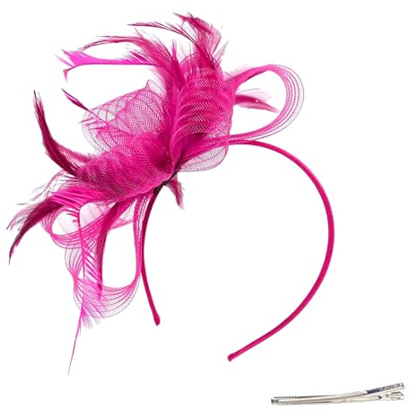 Fascinator Hut,Haarreif Damen mit Federn Mesh Blume Kopfschmuck Haarspange Mädchen Stirnband Hair Clip für Fasching Karneval Tea Party Hochzeit Cocktail (Rosa)