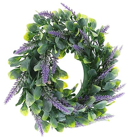 HOMOCONO Lavender Wreath Decorative Garland for Front Door Artificial Wall Hanging Floral Arrangement for Home Office Wedding and and Lifelike Design
