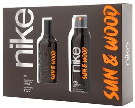 NIKE - Sun & Wood Colonia 100 ml + Desodorante 200 ml, Estuche de Regalo Hombre, Eau de Toilette Natural y Masculina, Aroma Amaderado Frutal Ambarado, Fragancia Fresca y Duradera
