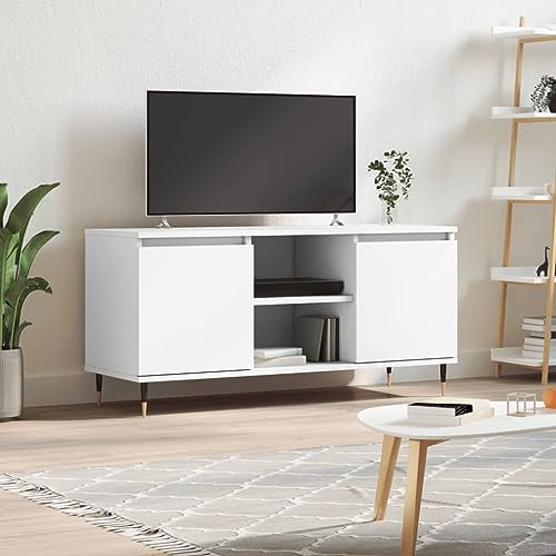puraday TV-Schrank Wohnzimmer Holzwerkstoff 104x35x50 cm Weiß Schlafzimmer Stereoschrank Fernsehschrank mit 4 Fächern TV-Regal TV-Möbel Stabile Tischplatte