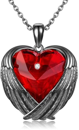 DAYLINLOVE Engel Flügel Halsketten 925 Sterling Silber Schutzengel Flügel Anhänger Halskette Weihnachts Rote Herz Kette Schmuck Geschenke für Frauen