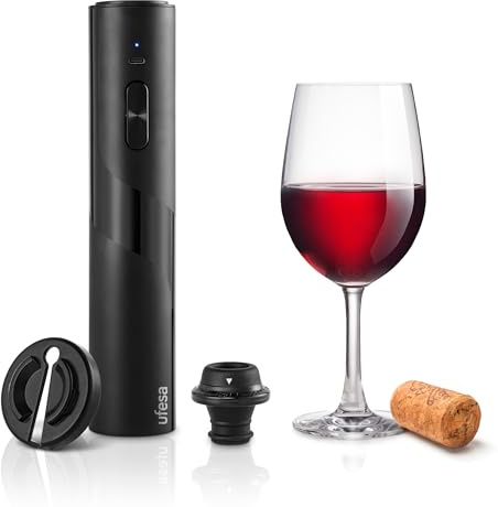 Ufesa EasyVac Set tire-bouchon électrique 2 en 1, ouvre-bouteille de vin, bouchon de vide, rechargeable USB C, ouvre les bouteilles en 8 secondes, sans fil