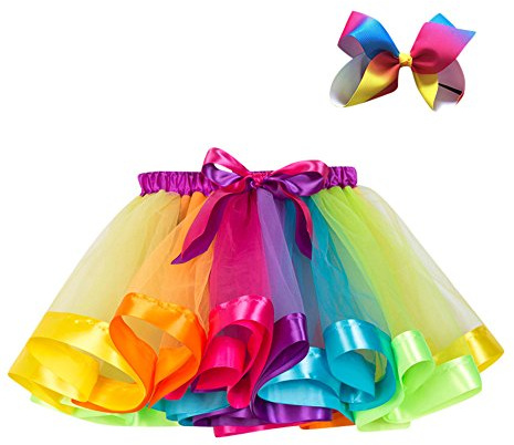 Tutu Mädchen Tüllrock Kinder Regenbogen Rock Baby Ballerina Tütü Bunter Prinzessin Feen Kostüm Geschenk 2-11 Jahre Braun