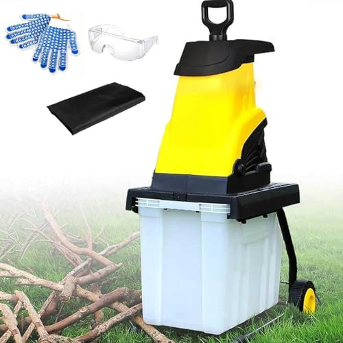 2500W Electric Garden Shredder, 4500 RPM Leaf Mulcher Branch Compost Chipper Crusher with 50L Collection Box & Wheels, 45mm Cutting High-Speed Branch Chopper, for Waste Disposal 30cm-Power Cord
