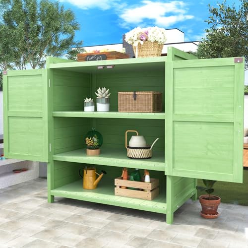 Zepneiy Abri de Jardin avec Portes d'armoire, Cabane de Jardin avec Espace de Rangement fermé, Coffre de Jardin, Armoire Outils de Jardinage, 87,7x40x70,2cm Vert