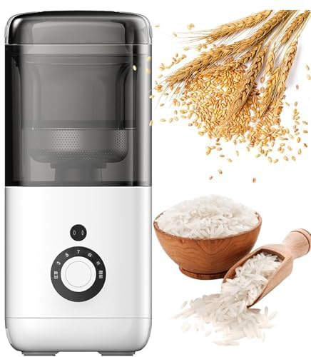 OFNHJK Automatic Rice Grinder, 300W Household Rice Bran Separator, with 7 Gears Milling Accuracy and Intelligent Timer, 480ml Electric Rice Milling Hulling Machine for Brown Rice, Germ Rice