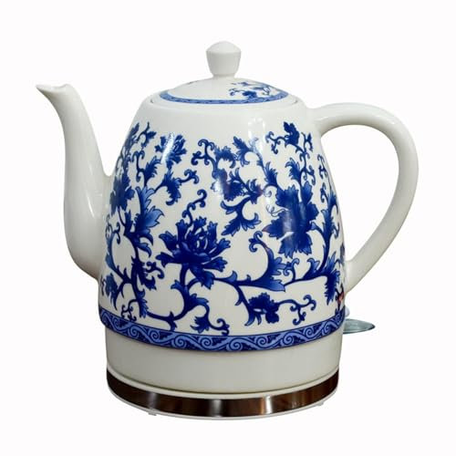 Bollitore in Porcellana Blu e Bianca in Ceramica elettrica - bollire Rapidamente Acqua per tè, caffè, zuppa e Farina d'avena - bollitore Elettrico in Ceramica