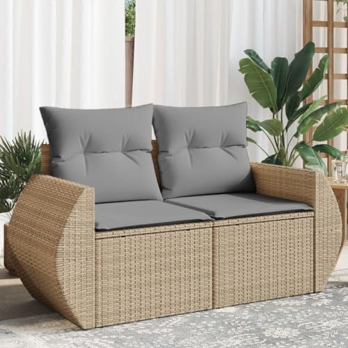Homgoday Gartensofa mit Kissen 2-Sitzer Gartenmöbel Loungesofa Balkonsofa Gartenlounge Lounge Sofa Terrassensofa Sitzgruppe Beige Poly Rattan