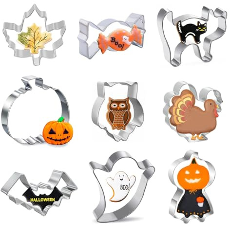 WUSJCOF Ensemble de Emporte-pièces Halloween 9 Pièces Fantôme Chauve-souris Citrouille Grands Emporte-pièces pour Biscuits de Halloween et Automne