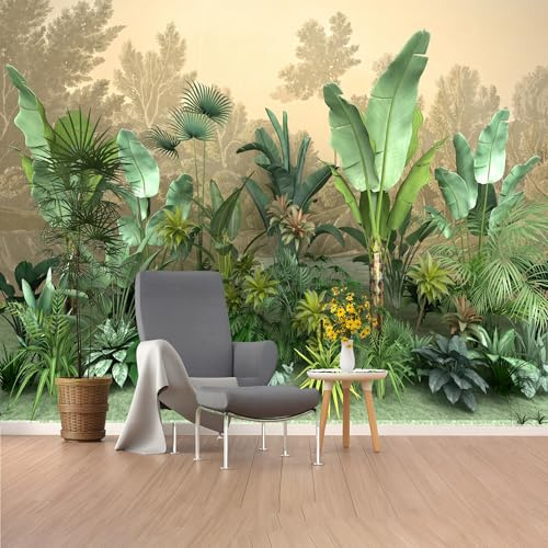 Custom Size Wall Murals, 3D Tropical Plants Arrangement Self - Adhesive Wall Fabric (NO PVC) Removable Large Photo Wallpaper for Living Room, Bedroom,Office