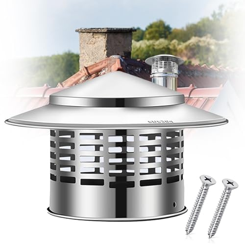 Cappello del camino tetto rotondo, Comignolo cappa per in acciaio inossidabile camino antipoggia Coperchio de Camino per protezione da pioggia e neve per Camini Stufe a legna(200mm-8)