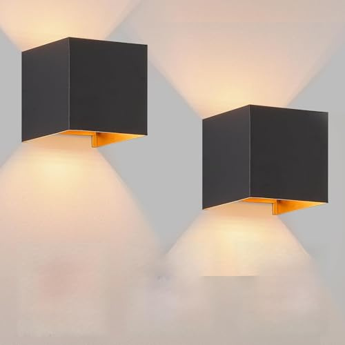 Laittiin LED Wandleuchte Innen Wandlampe 2ER Aussenlampe Schwarz Gold G9 | Außenlampe Up Down wandleuchten Innen/Aussen Einstellbar Abstrahlwinkel 3000K Außenwandleuchten für Hauswand Garten