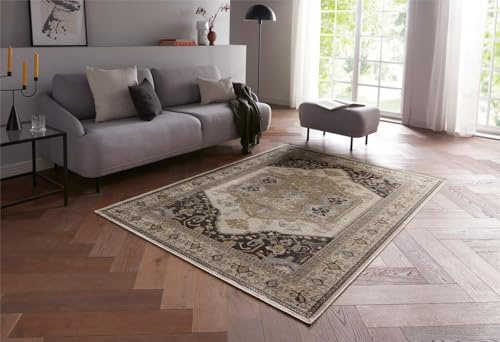 Taracarpet Moderner Kurzflor Orientteppich Royal Premium Teppich Viskose mit zeitlosem Muster ideal für Wohnzimmer, Schlafzimmer und Esszimmer blau Anthrazit 140x200 cm