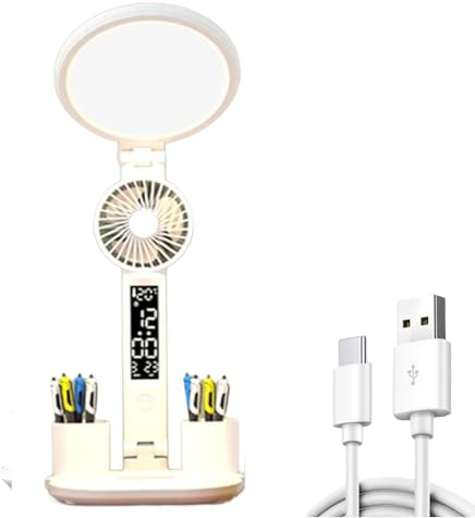 Dcfbkl Lampe de ventilateur à écran rond avec batterie 3200 mAh/chargement USB, affichage LED, heure, température, humidité, lampe à écran rond multifonctionnel