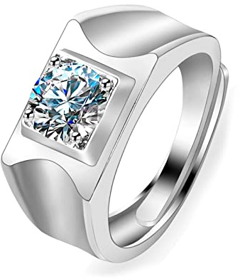 Ayoiow Herrenring in Weissgold, Siegelring Labordiamant Ring Herren Gold Weiss, 14K Trauringe Weissgold 585 für Freundin