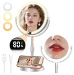 Gospire Plastic Frame 8 Lighted Makeup Mirror with Lights and Magnification, 20X Magnifying Mirror with Light for Makeup Desk, Height Adjustable and Digital Display, Shaving Mirror for Bathroom