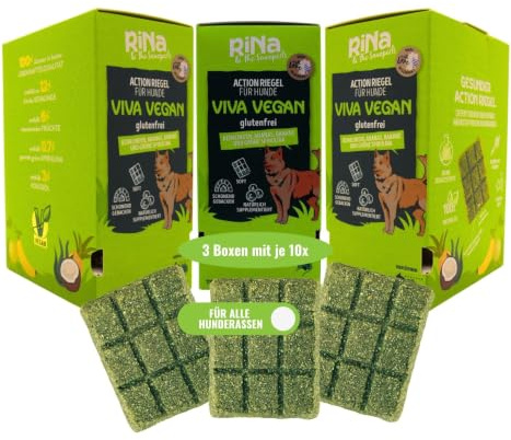 RiNa Viva Vegan Hundeleckerli Keimlinge, Banane, Ananas, Kokosöl 3x300 g | Pflanzliche Superfood-Riegel mit Keimlingen, Banane und Ananas, glutenfrei ofengebacken, ohne Zucker und Getreide, vegan