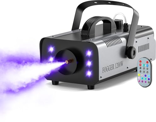 Macchina per Fumo, 1200W Macchina della Nebbia con 6 Luci LED RGB, Telecomando Wireless, per Feste, Matrimoni, Discoteca, Matrimonio Halloween Natale