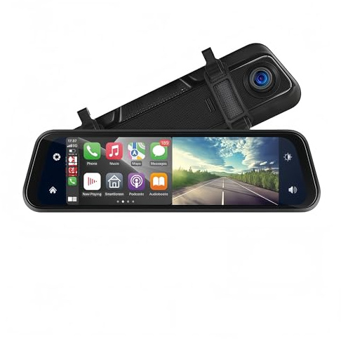Sistema de navegación por vídeo con reproducción de Coche. Cámara de salpicadero CarPlay Auto 4K con Doble Lente, Espejo retrovisor, DVR para Coche, Caja Negra(4K)