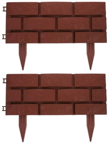 Gogogmee Lot de 2 Bordures de Jardin en Plastique Imitation Pierre Brique Rouge Clôture Extérieure Résistante aux Intempéries pour Pelouses Parterres et Allées Bordure Paysagère