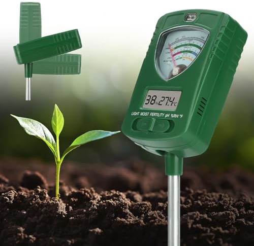 Fastsaw Misuratore di terreno 7 in 1: pH, fertilità, acidità del suolo, temperatura, umidità; intensità della luce solare, rilevamento dell'umidità ambientale; misuratore di piante con display