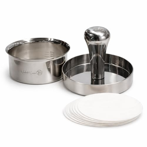 Stainless Steel Burger Press & Meat Patty Maker, Heavy Duty One-Piece Design, Non-Stick Round Hamburger Press for Beef, Turkey & Veggie Patties
