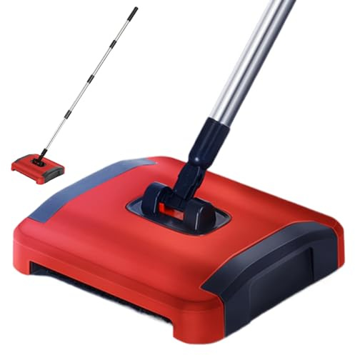 Otbushit Manual Carpet Sweeper with 3 Rolling Brushes, Wheels and Large 43 Detachable Waste Bin for Pet Hair Dust Debris Floor Cleaner