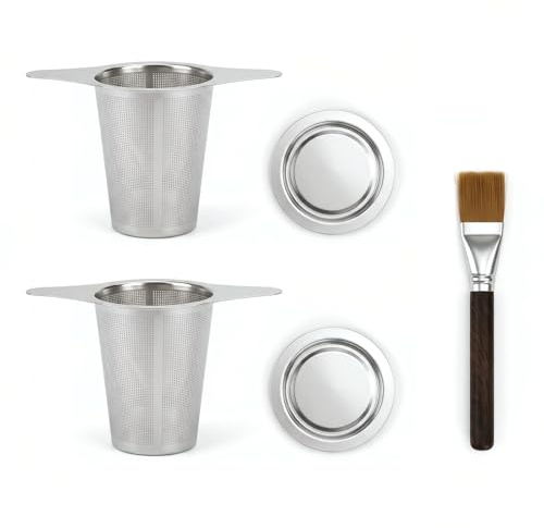 2 SetsTea Strainers for Loose Teas, 304 Stainless Steel Mesh Tea Infuser for Loose Teas, Tea Filter for Teapots Mugs Cups to Brewing Steeping Leaf Coffee, with 1 Brush
