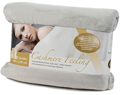 Gözze - Premium Cashmere-Feeling Wohn- und Kuscheldecke, 500 g/m², 180 x 220 cm - Silber, Königin