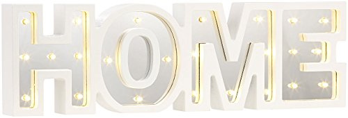 Lunartec Beleuchteter Schriftzug: LED-Schriftzug Home aus Holz & Spiegeln mit Timer & Batteriebetrieb (Holzdeko, Beleuchteter Wand, 3D)