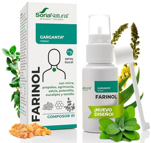 Soria Natural Composor 01 Farinol Complex – Con Mirra, propóleo, agrimonia, salvia, potentilla, eucalipto y tomillo - Sensación de suavidad y frescor a boca y garganta - Salud boca y garganta - 30ml