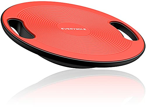 EVERYMILE Wobble Balance Board, Exercise Balance Stability Trainer Portable Balance Board with Handle for Workout Core Trainer Physical Therapy & Gym Diameter No-Skid Surface 15.7 Red