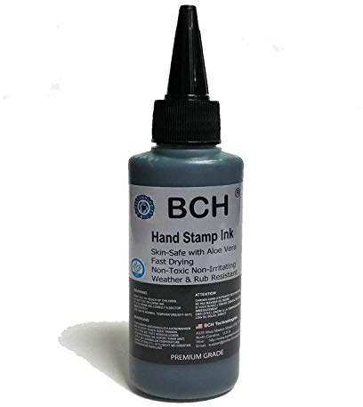Green Color Re-Entry Stamp Ink by BCH for Event Admittance - Skin-Safe with Aloe Vera Extract - 3 oz Green
