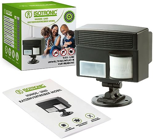 ISOTRONIC Hundevertreiber Katzenvertreiber mit Ultraschall | gegen Hunde, Katzen, Kleintiere & Wildtiere | batteriebetriebener Tiervertreiber für Garten, Beet, Acker & Plantage – tierschonend & sicher