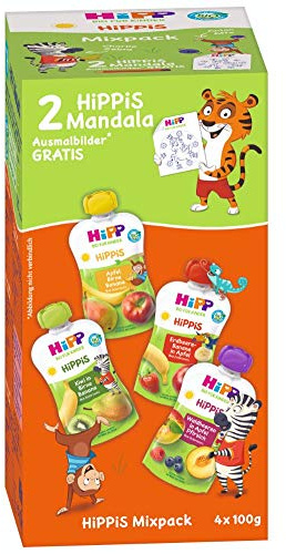 HiPP Quetschbeutel Mixpack, 4 verschiedene Geschmacksrichtungen, 100% Bio-Früchte ohne Zuckerzusatz