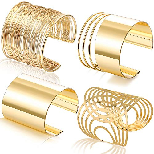 RIOSO 4 Pcs Cuff Bangle Bracelet for Women Open Wide Wire Bracelets Wrist Cuff Wrap Bracelet
