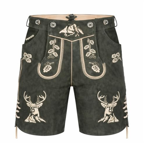 PAULGOS Herren Trachten Lederhose HK4 + Träger, Echtes Leder, Größe 50, Grau
