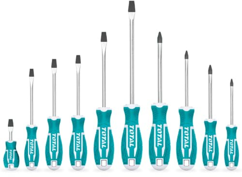 TOTAL - Jeu de 10 Tournevis - 6 à Pointe Plate et 4 à Pointe Phillips - Pointe Magnétique avec aimant puissant - Confortable à utiliser - Chrome Vanadium