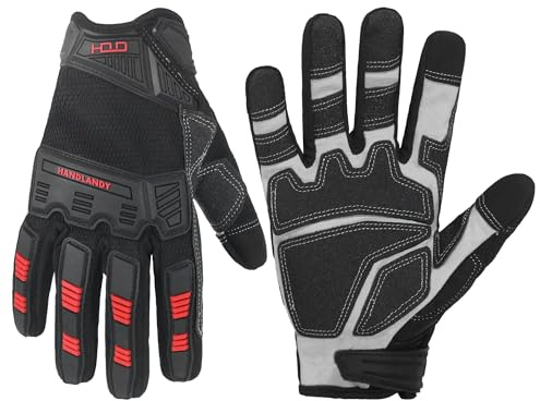 HANDLANDY Heavy Duty Arbeitshandschuhe Herren, Touchscreen TPR Impact Reducing Arbeitshandschuhe, Rutschfest Atmungsaktiv Mechaniker Handschuhe Schwarz XL