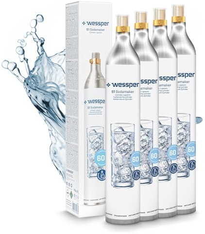 Lot de 4 Cylindres de Recharge de Gaz CO2 pour Machine à Gazéifier Sodastream, 60l