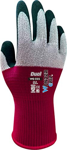 Wondergrip - Dual - WG-355 Safety Gloves - Single Latex Coating - DuaLiner Technology - High Grip - Ultra-Lightweight & Breathable - For Precision Handling - Grey/Red - Small
