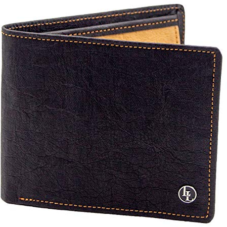 Locklair Herren Geldbörse aus veganem Papierleder, Männer Portemonnaie mit RFID-Schutz, Vegan Wallet, Papier Geldbeutel nachhaltig (Schwarz/Hellbraun)