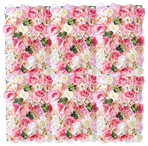 NUPTIO 6 Stück Blumenwandpaneel 60cm X 40cm Weiß & Rosa Kunstrosen Künstliche Blume Blumenhintergrund, Blumenwandhintergrund für Party Hochzeit Brautdusche Babyparty Weihnachten Heimdekoration