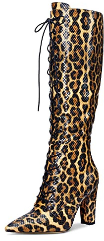 Castamere Bottes Femme Mi-Mollet Fermeture Eclair Lacets Bloc Talon 10CM High Heels