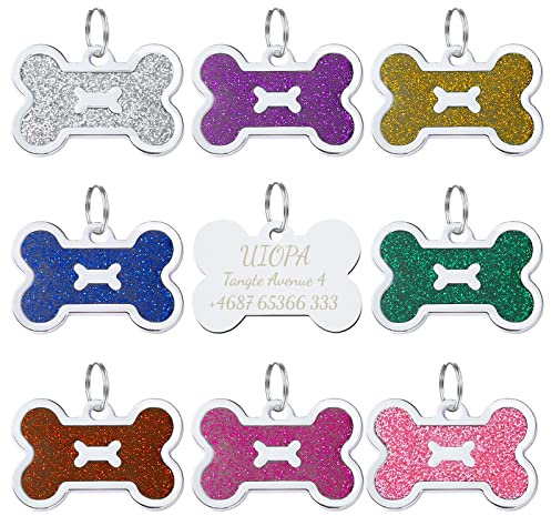 Uiopa 2 Stücke Knochen Hundemarke mit Gravur, Prickelnde Hundemarke Personalisiert Adressanhänger Hund/Katze Namensschild, Anhänger mit Gravur für Hunde, Katzen, Haustier (Golden)