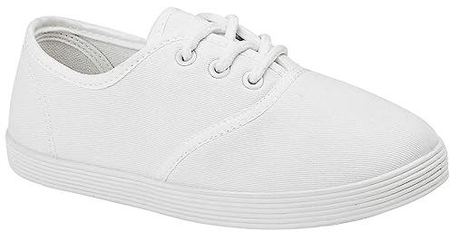 MyShoeStore Canvas School PE Gym Sports Pumps, White Lace Up, Kids Size 11 UK