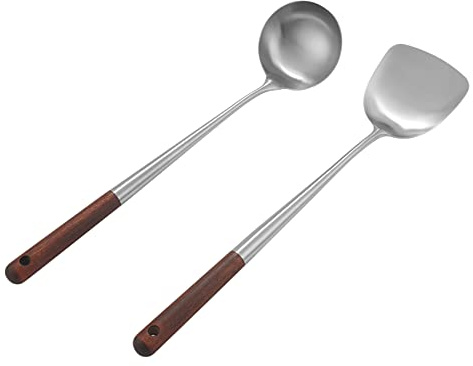 Pyatofyy Wok Spatula and Ladle Set, 17 Inch Steel Wok Spatula